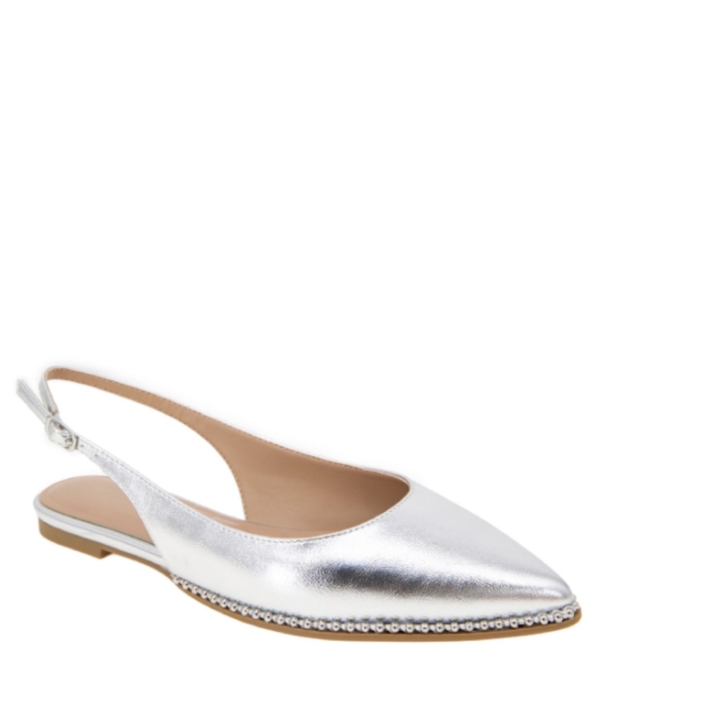 BCBGeneration Women's Valerie Studded Slingback Pointed-Toe Flats - Silver NWT